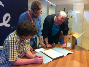 Wikipedians Ronn and Effeietsanders at the National Archive.